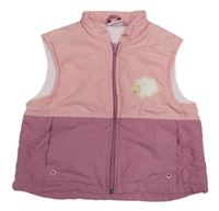 Ružovo-tmavoružová šušťáková lehce zateplená vesta s ovcí