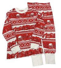 Červeno-biele vzorované vianočné pyžama