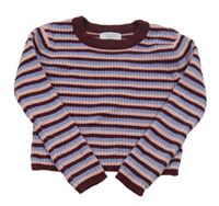 Fialovo-vínový pruhovaný žinylkový crop sveter Primark