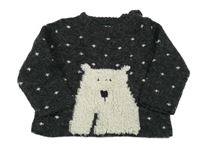 Čierny vzorovaný pletený sveter s medvěďom Zara