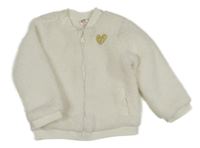 Bílá huňatá podšitá propínací mikina se srdíčkem C&A