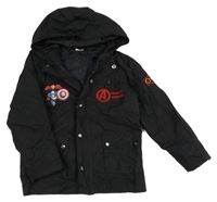 Černá šusťáková jarní bunda s Marvel a kapucí Marvel