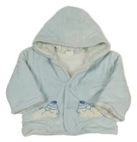 Světlemodrá sametová zateplená propínací mikina s medvědy a kapucí 