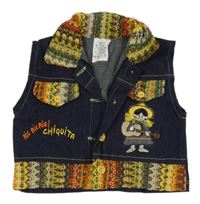 Tmavomodrá ľahká rifľová vesta s barevným úpletovým lemem