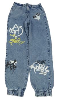 Svetlomodré melírované cuff rifle s grafitty