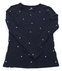 Tmavomodré triko se srdíčky H&M