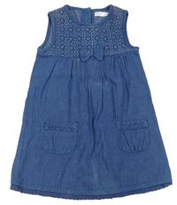 Modré ľahké rifľové šaty s čipkou M&Co.