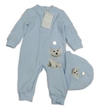 2set -Světlemodrý overal s pejskem + čepice s pejskem 