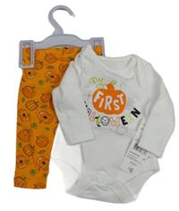 Nové - 2set - biele body s dýní + oranžové legíny s dýněmi F&F