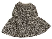 Smetanovo-hnědé úpletové šaty s leopardím vzorem Dunnes Stores