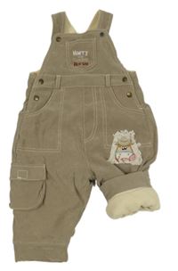 Khaki zateplené laclové kalhoty s koněm a nápisy