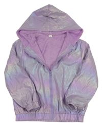 Lila šušťáková zateplená lesklá bunda s kapucňou Shein