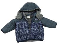 Tmavomodro-šedomodrá šusťáková vzorovaná zimní bunda s kapucí Patagonia