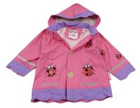 Ružovo-fialová vodeodolná jarná bunda s lienkami a kapucňou