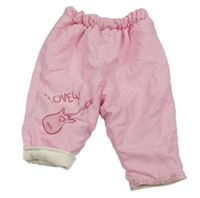 Růžové šusťákové zateplené kalhoty s kytarou 