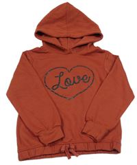 Tehlová mikina so srdcem a kapucňou