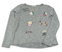 Sivý melírovaný ľahký sveter s obrázkami H&M