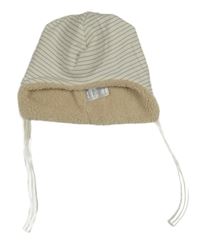 Bílo-šedá pruhovaná zateplená čepice 