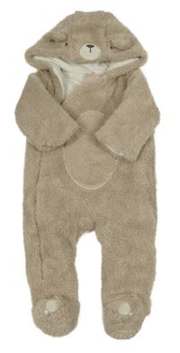 Béžová chlupatá zateplená kombinéza s kapucí s čumákem F&F