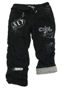 Černé plátěné podšité kalhoty s nápisy a úpletovým pasem George