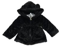 Černý kožešinový podšitý kabátek s kapucňou