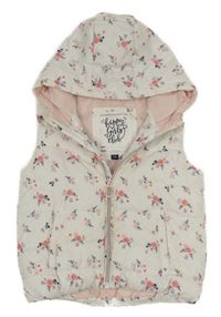Bílo-růžová květovaná šusťáková zateplená vesta s kapucí C&A