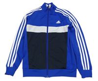 Tmavomodro-bílá propínací sportovní mikina s pruhy a logem Adidas
