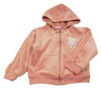 Ružová plyšová prepínaci mikina s medvedíkom a kapucňou