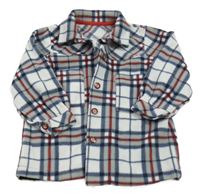 Bielo-sivo-modro-červená kockovaná fleecová košeľová bunda