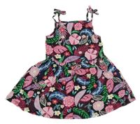 Čierno-ružovo-farebné kvetované šaty C&A