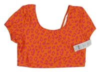 Nové - Oranžovo-fuchsiové UV crop tričko s leopardím vzorem George