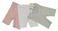 Nové - 3set - 3x žebrované elastické kraťasy - bílé + šedé + růžové F&F