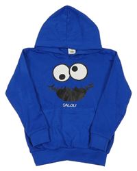 Tmavomodrá mikina s príšerkou a kapucňou