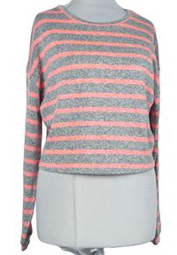 Dámsky sivo-neónově ružový pruhovaný ľahký crop sveter New Look