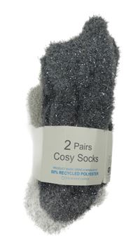 Nové - 2x Dámske tmavosivé + sivé trblietavé chlpaté ponožky Primark vel. 35-38