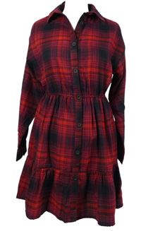 Nové - Dámské červeno-tmavomodré kostkované košilové šaty Primark 