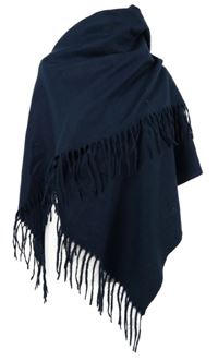 Dámský tmavomodré pletený pléd s strapcemi