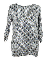 Dámska modro-hořicovo-biela vzorovaná blúzka Cartoon