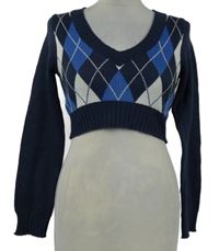 Dámsky tmavomodrý károvaný crop sveter H&M