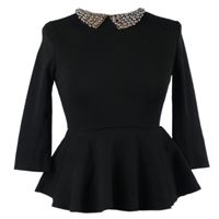 Dámská černá peplum halenka s korálkovým límečkem Shein 