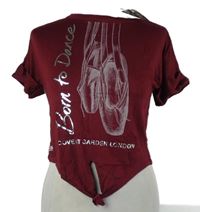 Nové - Dámske karmínové crop tričko s baletními piškoty a uzlom Miss Ellie