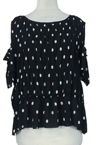 Dámska čierno-biela bodkovaná blúzka s volnými rameny Zara