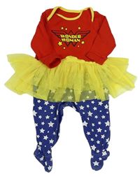 Červeno-tmavomodro-žlutý overal Wonder Woman so sukýnkou
