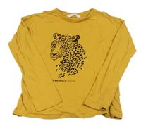 Hořčicové crop triko s leopardem Mango