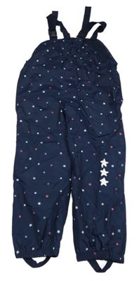 Tmavomodré šusťákové podšité laclové kalhoty s hvězdamiTopolino