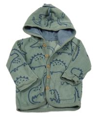 Khaki fleecová propínací mikina s dinosaury a kapucí George
