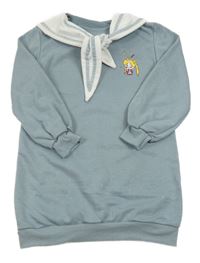 Světlemodré teplákové šaty s dívkou a límcem 