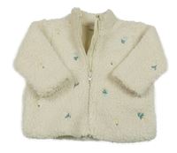 Smotanová huňatá podšitá bunda s kvietkami F&F