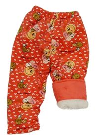 ČErvené plyšové zateplené kalhoty se smajlíky