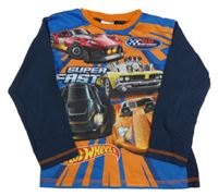 Tmavomodro-modro-oranžové pyžamové triko s auty Hot Wheels